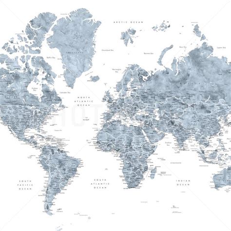 a world map with all the countries and their names in grey ink on white ...