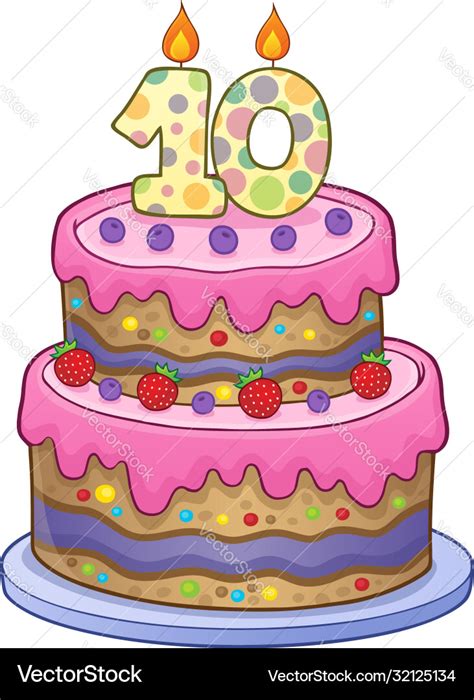 Birthday cake image for 10 years old Royalty Free Vector