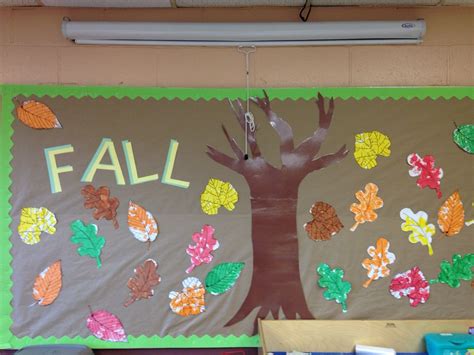 Fall leaf and tree bulletin board. Nursery, preschool classroom. | Preschool classroom ...