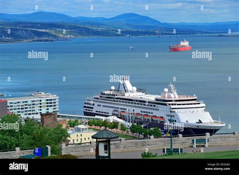 Cruise ship in river in Quebec City with blue sky Stock Photo - Alamy