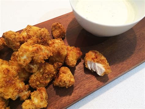 Crunchy Baked Popcorn Chicken with Homemade Ranch Dipping Sauce ...