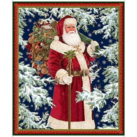 Christmas Eve Vintage Santa Fabric Panel