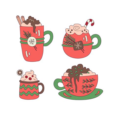 Christmas cups with coffee collection 13342138 Vector Art at Vecteezy