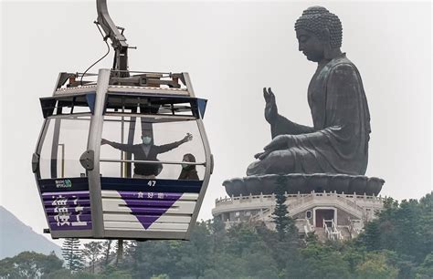 Hong Kong’s popular Ngong Ping 360 cable car attraction on way up, ex ...