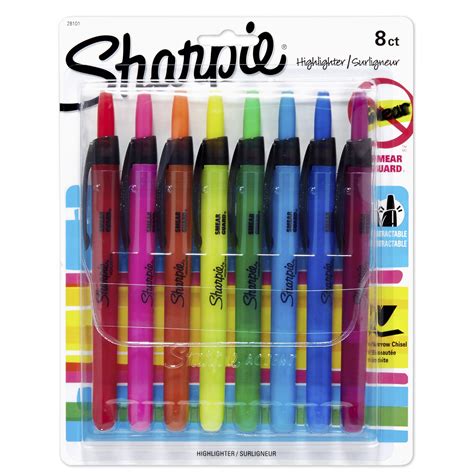 Sharpie Retractable Highlighters, Chisel Tip, Assorted Colors, 8 Count - Walmart.com - Walmart.com