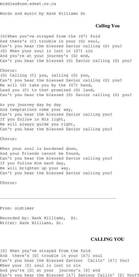 Calling You - Christian Gospel Song Lyrics and Chords