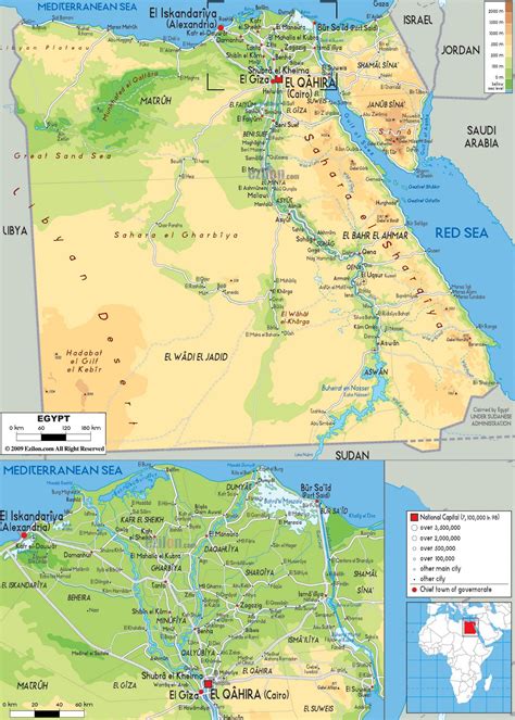 Large physical map of Egypt with roads, cities and airports | Egypt ...