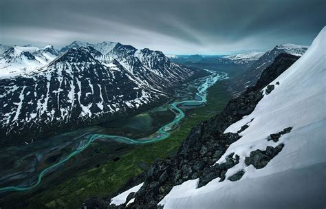 Download Landscape Sweden Snow River Mountain Nature Valley HD Wallpaper