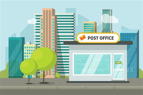 Post office on city street vector illustration, flat cartoon postoffice ...