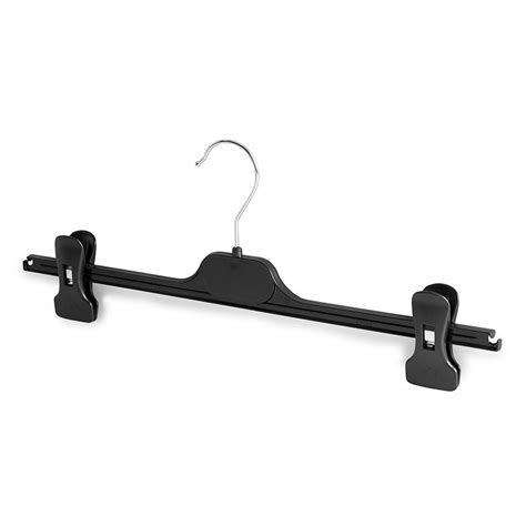 Black Plastic Clothes Hangers with Adjustable Clips - 38 cm - Choice of pack quantity options