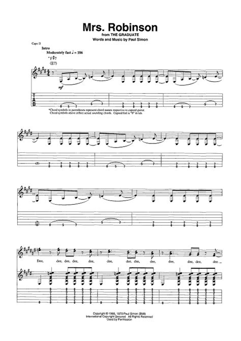 Mrs. Robinson" Sheet Music by Simon & Garfunkel for Guitar Tab/Vocal ...