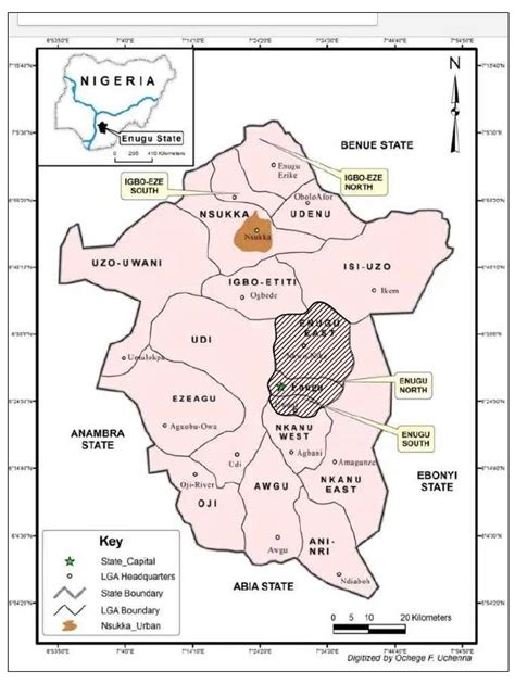 Map of Enugu state showing Enugu Metropolis Source: Ochege (2016 ...