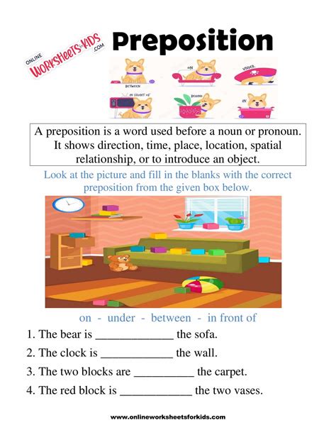 Preposition Worksheets For Grade 10