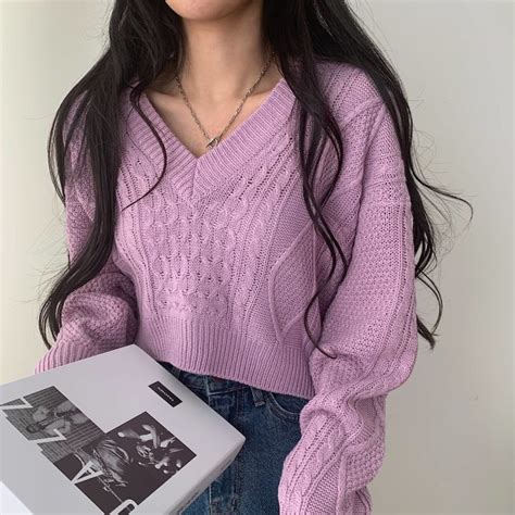 SONA | ケーブルVネッククロップニット6色 | 10代・20代女性ファッション韓国通販