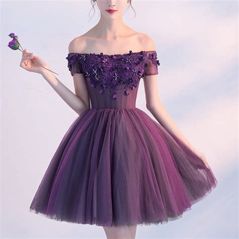 Cute A line purple off shoulder short prom dress, homecoming dress · Little Cute · Online Store ...