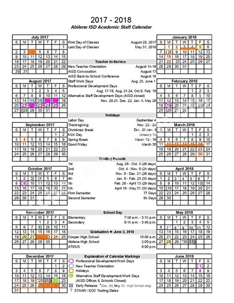 2016 - 2017 District Calendar | Abilene Independent School District ...