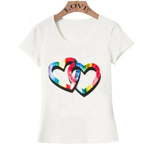 2018 new summer Women Tops Rainbow Heart T Shirt Soft fabric casual female T shirt Simple style ...