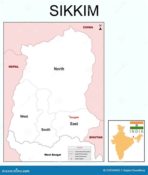 Sikkim Map. Highlight Sikkim Map On India Map With A Boundary Line. Sikkim Political Map ...