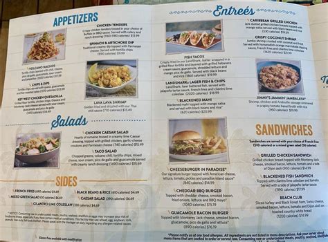 Menu at Air Margaritaville Restaurant, Fort Lauderdale, International airport