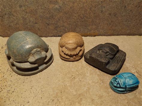 Egyptian scarab amulet collection. Ancient Egypt statue / sculpture / mythology / Beetle. Symbol ...