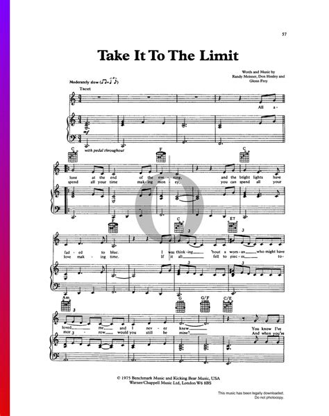 Take It To The Limit (Eagles) Piano Sheet Music - OKTAV