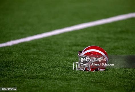 Mater Dei football helmet rests on the turf before the game with San... News Photo - Getty Images