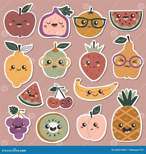 Kawaii Fruits And Vegetables Set Cartoon Vector | CartoonDealer.com ...