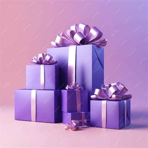 Premium Photo | Purple and white gift boxes with a purple ribbon around the top.