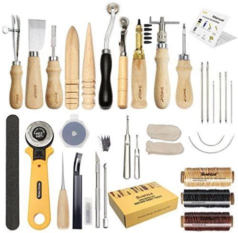 SIMPZIA Leather Craft Tool 25 Pcs Leather Sewing Tools Kit Leather Diy Hand Stitching Tools With ...