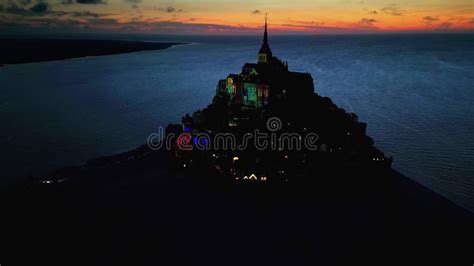 Aerial Drone View of Mont-Saint-Michel at Sunset in Normandy, France ...