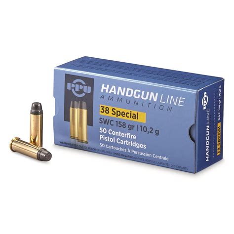 PPU, .38 Special, SWC, 158 Grain, 50 Rounds - 678769, .38 Special Ammo at Sportsman's Guide