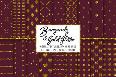 Burgundy and Gold Glitter Patterns By Julie Campbell Designs | TheHungryJPEG