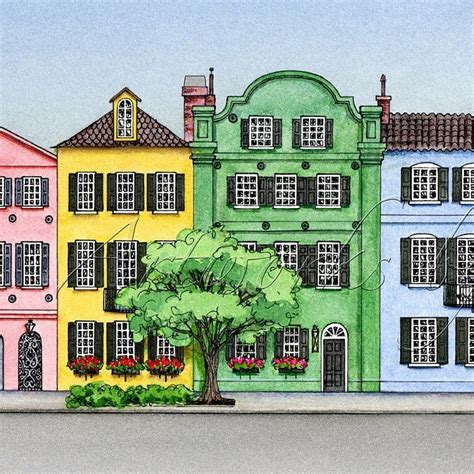 Charleston Art Rainbow Row Charleston Print Rainbow Row | Etsy