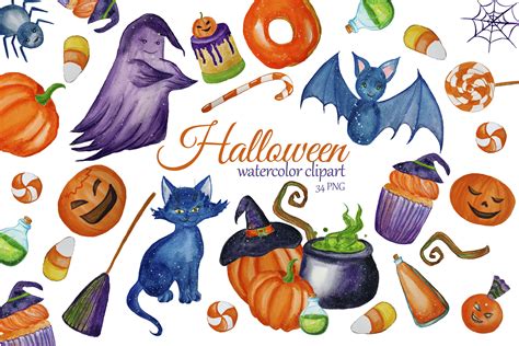 Watercolor Cute Halloween Clipart. Witch clip art. Children Halloween By Svitlana Yanyeva ...