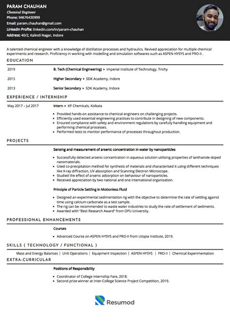 Sample Resume of Chemical Engineer with Template & Writing Guide ...