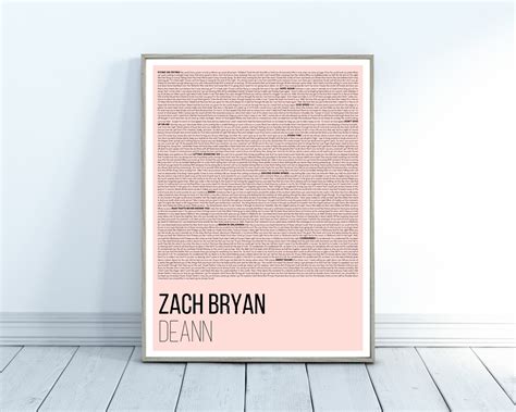 Zach Bryan Deann Album Full Album Lyrics Poster Instant - Etsy