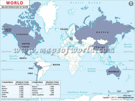 World Silver Producing Countries Map