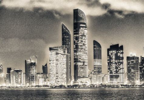 Abu Dhabi Night Skyline, UAE Stock Photo - Image of tourism, urban ...