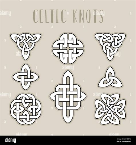 Scottish medieval symbols. Scotland celtic knot spiral signes, traditional celt braid patterns ...