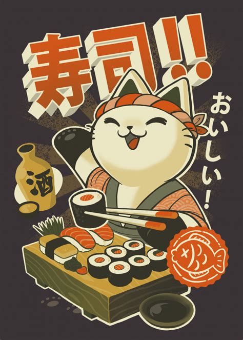 'Sushi Cat Chef Japan' Poster by Blanca Vidal | Displate | Japanese poster design, Japanese ...