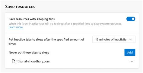 Save resources with sleeping tabs in Microsoft Edge on Windows 10