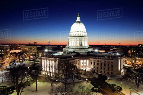 USA, Wisconsin, Madison, State Capitol building at sunset - Stock Photo ...