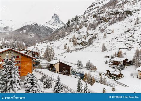 Matterhorn from Zermatt Village during Winter Stock Photo - Image of ...