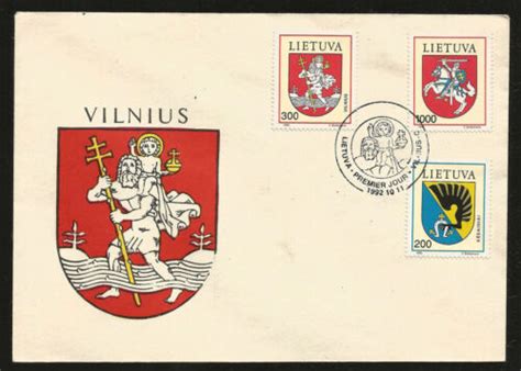 1992 VILNIUS LITHUANIA ARMS WHITE KNIGHT FIRST DAY COVER KEDAINIAI COAT ...