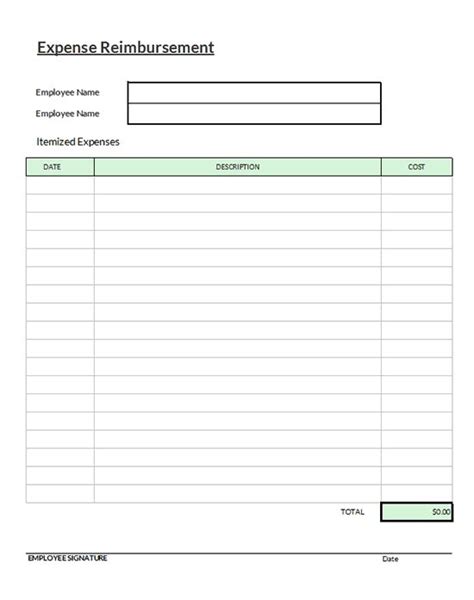 Expense Reimbursement Form Template - Download Excel