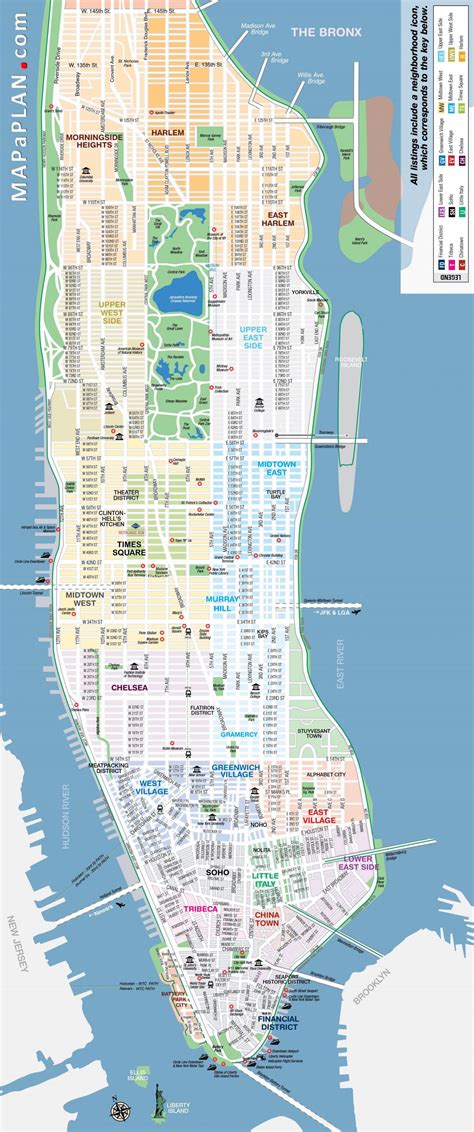 Printable map of Manhattan - Free printable map of Manhattan NYC (New York - USA)