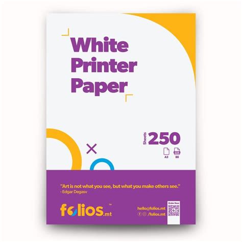 A3 White Printer Paper – 80gsm, 250 sheets – Folios.mt