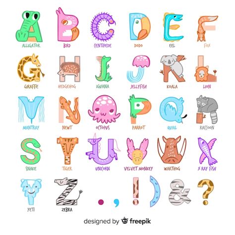 Free Vector | Illustration drawing style with animal alphabet