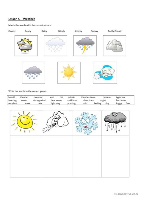 Weather picture description: English ESL worksheets pdf & doc