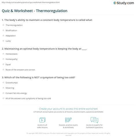 Quiz & Worksheet - Thermoregulation | Study.com